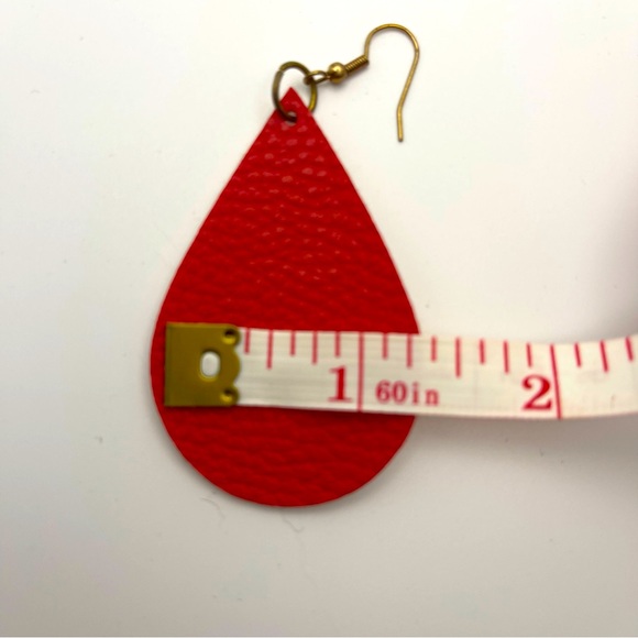 Adorable Red Raindrop Faux Leather Earrings - Picture 4 of 4